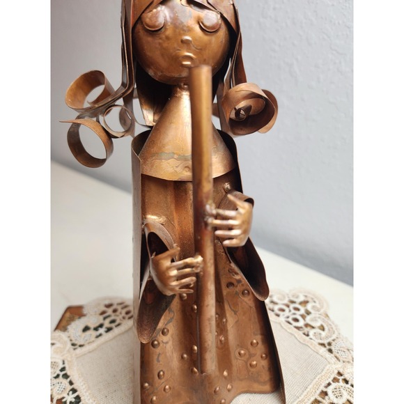 Vintage Copper Angel Playing the Flute, Christmas Decor - Picture 3 of 8